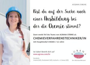 Agrana Lehrling Chemieverfahrenstechnik mit blauem Schutzhelm