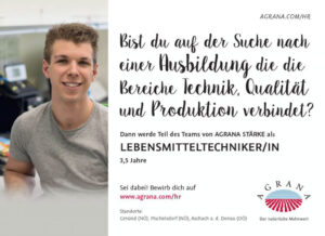 Agrana Lehrling Lebensmitteltechnik im grauen Shirt