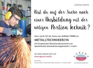 Agrana Lehrling Metalltechnik mit Schutzbrille bei der Arbeit