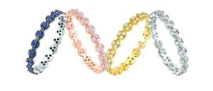 Ringe in blau, rose, gelbgold und silber