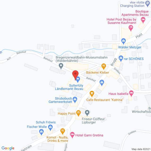 Anfahrtsmappe von Lehrbetrieb Sutterlüty Handels GmbH nach Sutterlüty Bezau  – Bahnhof 741, 6870 Bezau – Anfahrtsmappe