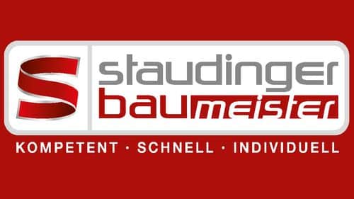 Lehrlingsportal.at Logo von Staudinger Baumeister auf rotem Grund mit dem Text „Kompetent · Schnell · Individuell“ darunter.