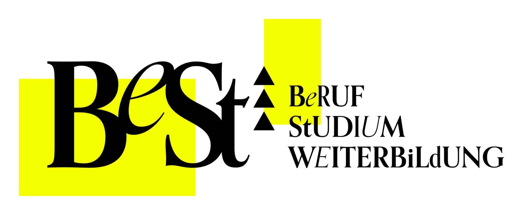 Lehrlingsportal.at Logo mit dem Text „BeSt“ und „Beruf Studium Weiterbildung“ in schwarz auf weißem Hintergrund mit gelben Akzenten.