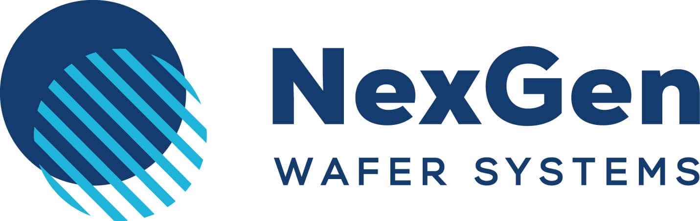 Lehrlingsportal.at Das Logo von NexGen Wafer Systems besteht aus einem blauen Kreis mit diagonalen Linien auf der linken Seite und dem Firmennamen in fettem blauen Text auf der rechten Seite.