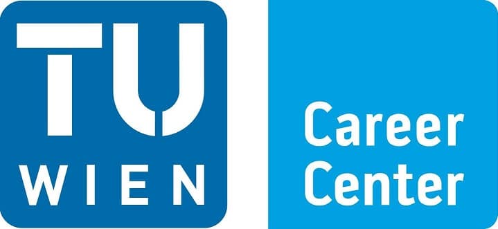 Lehrlingsportal.at Logo des TU Wien Career Centers mit „TU Wien“ in fetten weißen Buchstaben auf einem blauen Quadrat und „Career Center“ in weißer Schrift auf einem blauen rechteckigen Hintergrund.